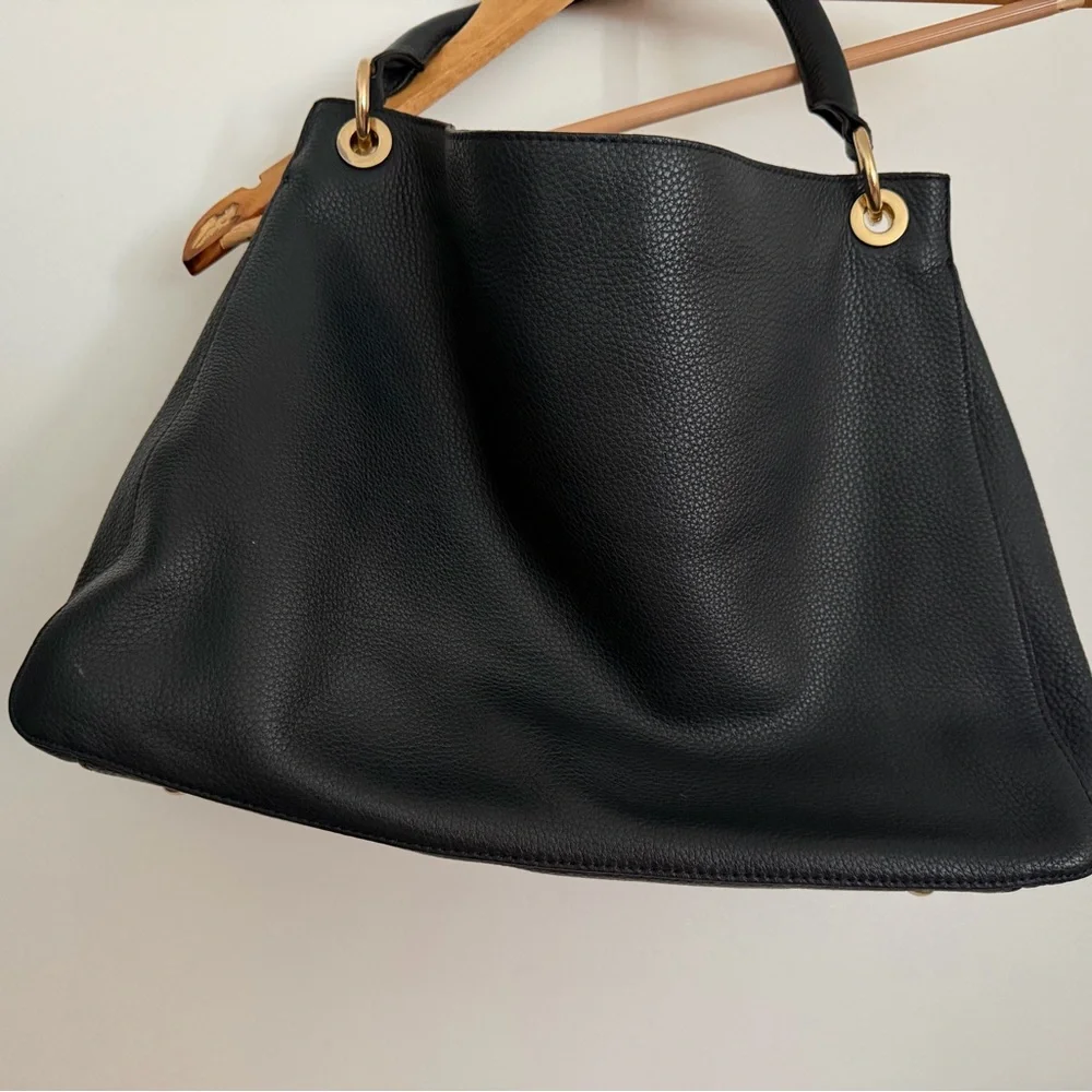 Mark & Graham Black Pebbled Leather Tote with Gold Hardware - Picture 1 of 6